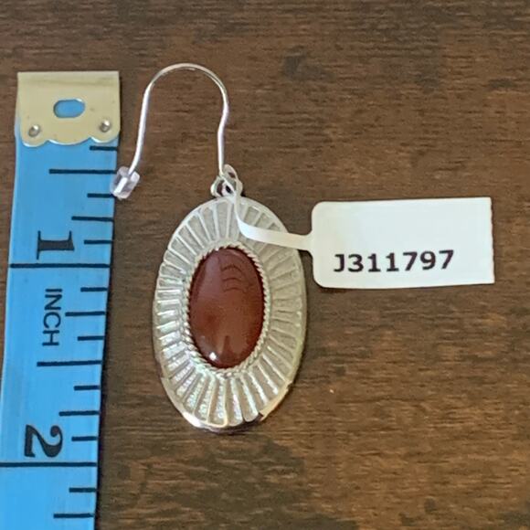 Vintage Style Silver Oval with Burnt Orange Center Stone Fishhook Style New - Picture 4 of 5